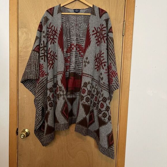American Eagle Knit Poncho Sweater Kimono One Size Holiday Christmas - Picture 1 of 9